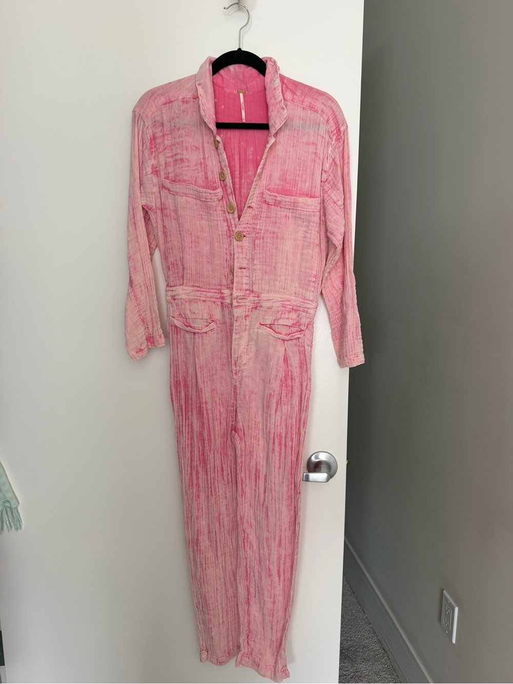 Free People Pink Washed Button-Front Jumpsuit